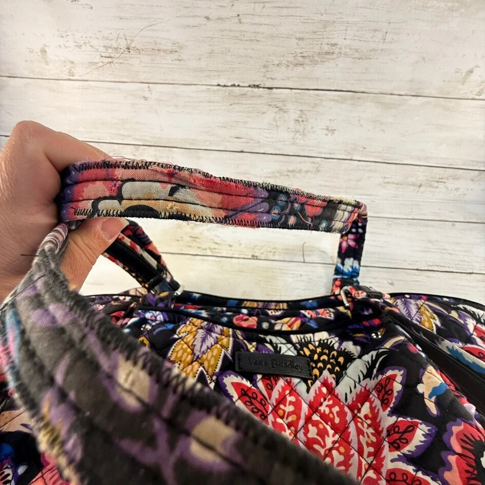 Vera Bradley Quilted Cotton Floral‎ Tote Bag Black Multi Color Shoulder Purse